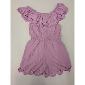 Between Girls Pink Eyelet Off Shoulder Romper Size 8 Ruffle Summer Outfit